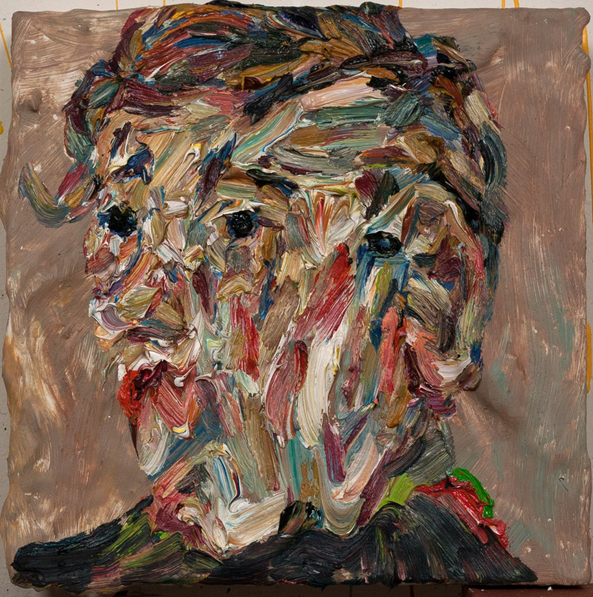   Jim,  2015  Oil and plaster on wood  8x8" 