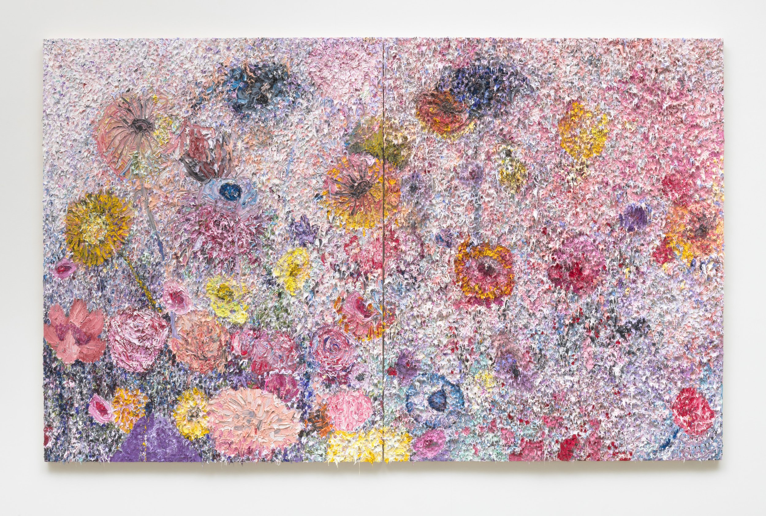 Through the Poppies, 2021, Oil on panel, 60x72" (diptych)